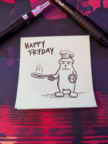 Der officebear brät sich ein Spiegelei und wünscht "Happy fryday"