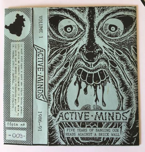 Portada de el cassette de la banda inglesa Active Minds – Five Years Of Banging Our Heads Against A Brick Wall (1986-91 Volume 1)