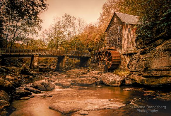 West Virginia Mill morning sunrise in Autumn available here:

https://www.pictorem.com/2080877/West%20Virginia%20Old%20Mill%20in%20Autumn.html

https://pixels.com/featured/old-mill-in-autumn-norma-brandsberg.html