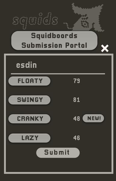The Squidboards Submission portal; where you and your scores are taking when you scan the generated QR code