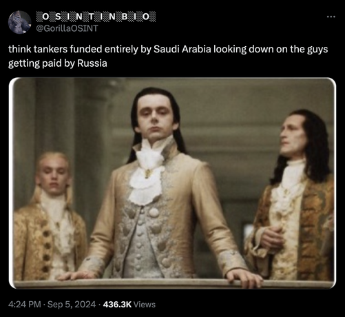 think tankers funded entirely by Saudi Arabia looking down on the guys getting paid by Russia