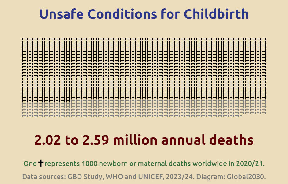 Infographic showing the number of deaths from neonatal and maternal mortality.
