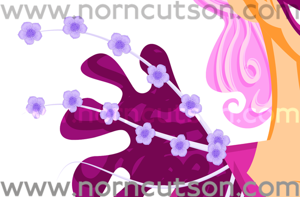 Work in progress.
A close-up of tiny light purple blossoms on the lavender branches that encase the ruffled shoulders of Lwaxana's gown.

TEXT: www.NornCutson.com