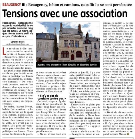 Article de la République du Centre relatant l'interdiction de participation de l'association "Beaugency, béton et camions, ça suffit !" au forum des associations de la ville de Beaugency