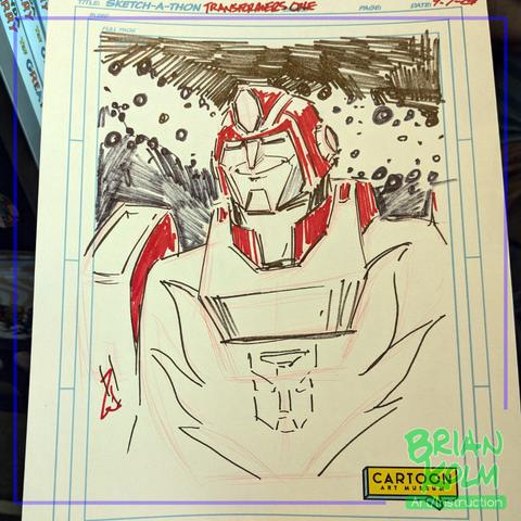 Rodimus Prime fan art in ink. From the Transformers One sketch-a-thon event at the cartoon art museum.