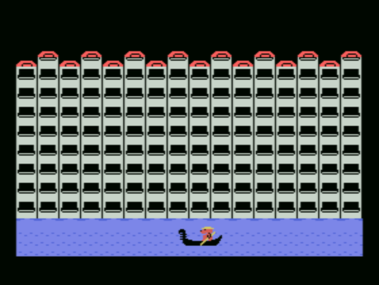 Schermata presa da un computer MSX. Nella schermata si vede in basso una piccola pantegana marrone con un cappello da gondoliere a bordo di una gondola. Sullo sfondo i palazzi ed i canali di Venezia, più o meno stilizzati...

Codice sorgente: https://gist.github.com/fmaida/d41b5fb9cdde257725416fd7bfc4c3b4
