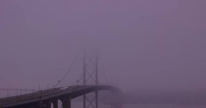 Forth Road Bridge emerging from sea fog