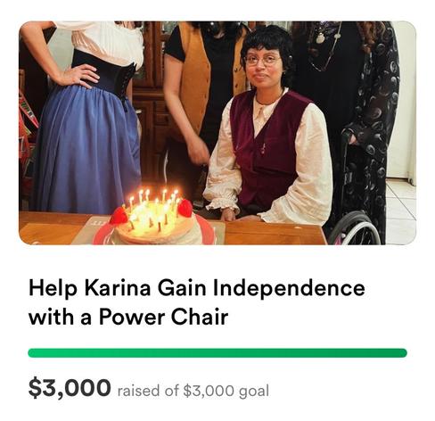 Screenshot of my fundraiser progress bar at 100%