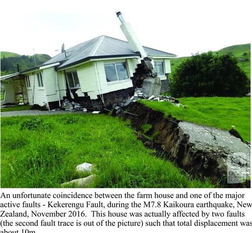 photo - example of house right over a surface fault rupture, Kaikoura, New Zealand, November 2016