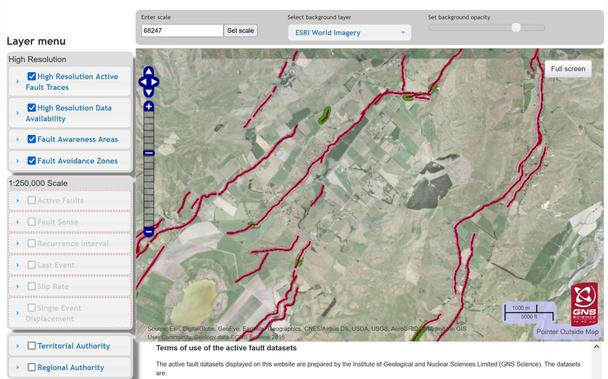 screen shot - web map - New Zealand Active Faults Database