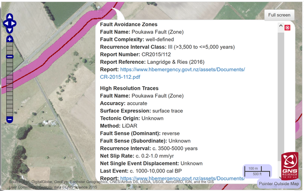 screen shot - web map - New Zealand Active Faults Database