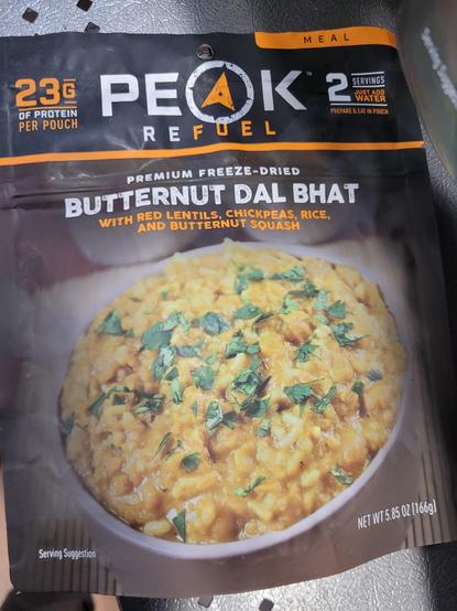 Front of a Peak Refuel Butternut Dal Bhat pouch
