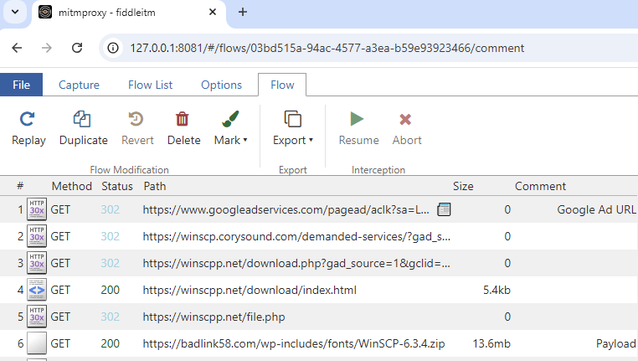 Network traffic using mitmproxy