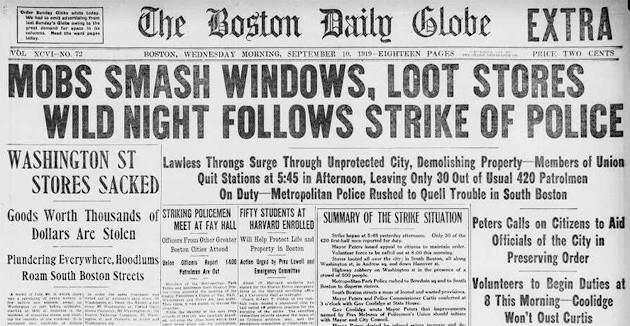 == The Boston Baily Globe EXTRA” MOBS SMASH WINDOWS, LOOT STORES   WILD NIGHT FOLLOWS POLICE STRIKE