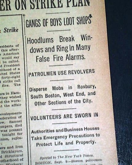 GANGS OF BOYS LOOT SHOP Hoodlums Break Windows , False Fire Alarms. - pATROLMEN USE REVOLVERS  Mobs in Roxbury,  South Boston, West End, and  other Sections of the City.  VOLUNTEERS ARE SWORN IN  Authorities  Take Emergency Precautions to  Protect Life and Property.