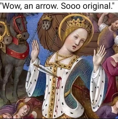 Kunstwerk Frau mit Pfeil in der Brust:

Wow, an arrow, sooo original