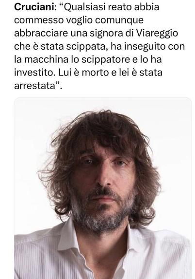 Cruciani conduttore de La zanzara su radio 24 abbraccia la donna che ha investito passandoci due volte sopra lo scippatore che gli aveva rubato la borsetta