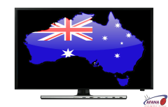 TV with image of Australian map. Aus flag fill inside map. afana.tv