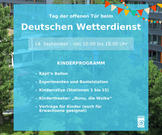 Werbebanner zum Tag der offenen Tür des DWD - das Kinderprogramm wird vorgestellt.