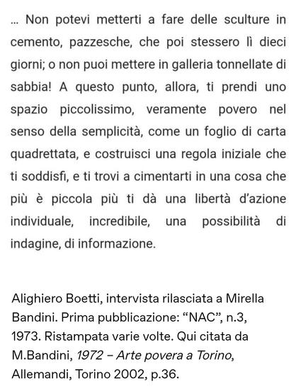 Alighiero Boetti sull'opera d'arte povera.