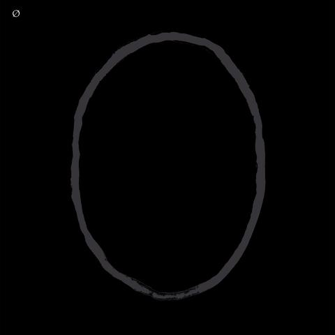 Ø (pronounced "Ohm", also known as Mika Vainio) - Fermionit | Kulmamomentti. Rikke Lundgreen's artwork of a grey hand-drawn ellipse on black background.