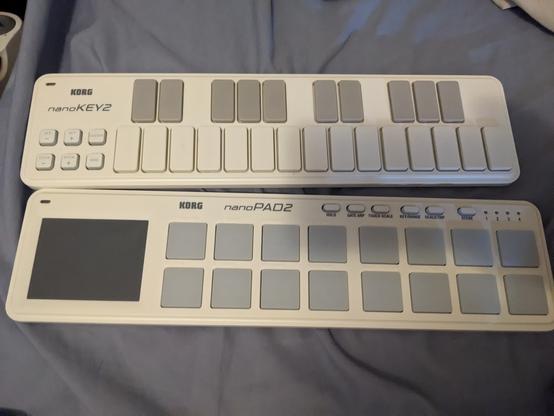 Photo of a Korg nanoKEY2 and a Korg nanoPAD2.