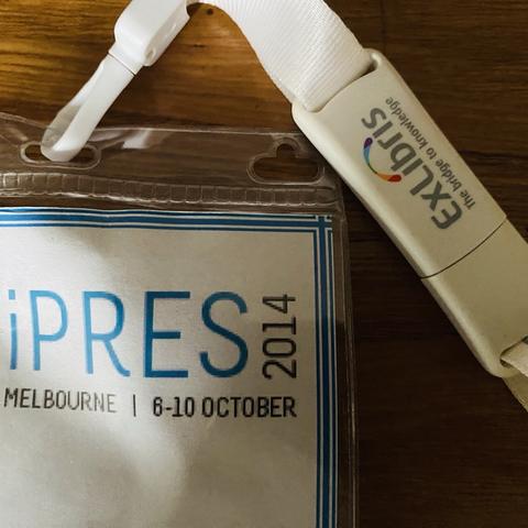 Ipres2015 Melbourne 6-10 October lanyard with exlibris usb drive attached to it