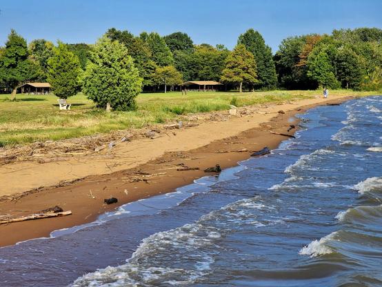 Waves lap along the riverbank