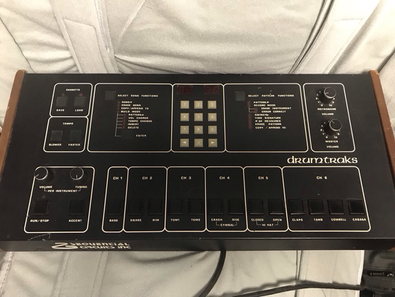 Sequential Drumtraks drum machine in its travel bag