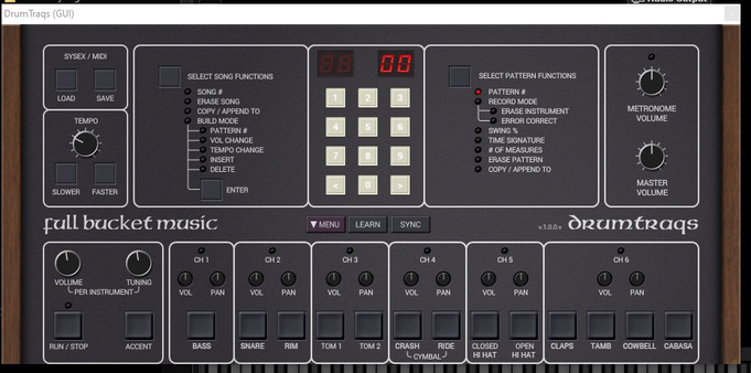 Full bucket music drumtraks vst3 plugin GUI, just like a real Drumtraks