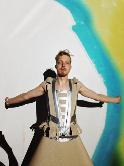 A picture that looks like a fashion shot but actually was an alternative controller dress made out of cardboard (I think).