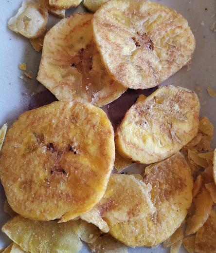 Baked banana chips.