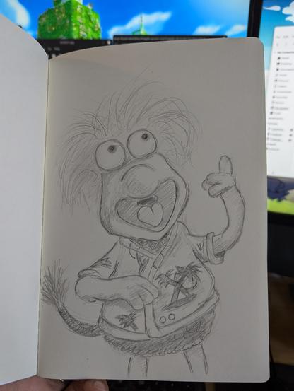 drawing of wembly fraggle with an open faced smile