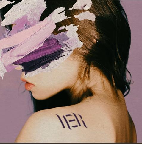 Album art from DPR LIVE's "Her" album, featuring the profile of a woman with bare shoulders. Her face is obscured by purple, white, and black paint.