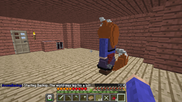 minecraft screenshot of holo from spice and wolf, from the back to show her floofy tail.