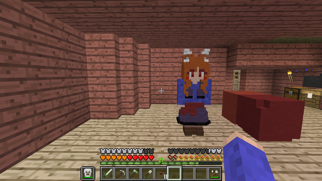 minecraft screenshot of voxel sculpture of holo from spice and wolf, from the front