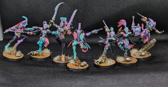 Seven harlequins all together