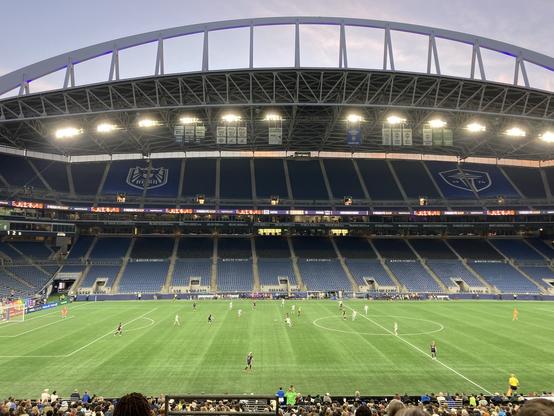 Evening at the soccer stadium in Seattle. Reign vs Gotham is underway.