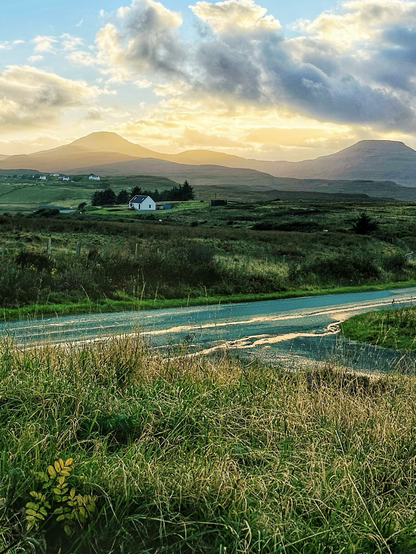 “As viewed from the Northern Hemisphere, the Sun sets to the northwest (or not at all) in the spring and summer, and to the southwest in the autumn and winter; these seasons are reversed for the Southern Hemisphere.” This is a view of the township of Roag which is scattered across the hillsides near where we live.    The autumn equinox is only a few days away.