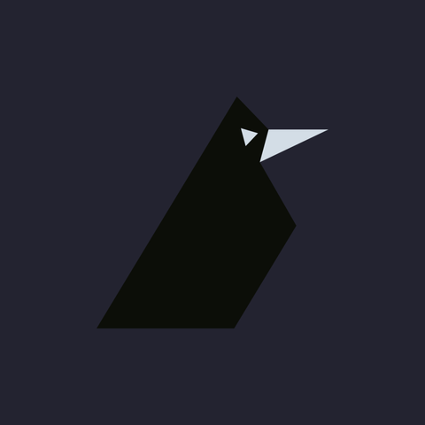An angular illustration of a rook in back and light gray on a deep purple-gray background