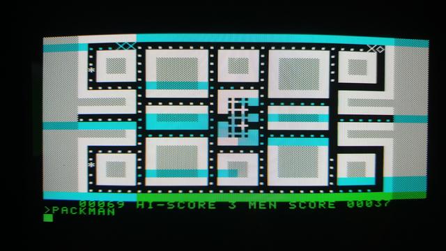 A Pacman screen in ASCII graphics.