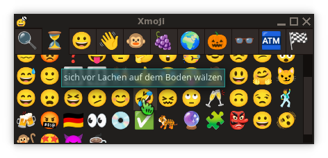 Xmoji showing a german emoji description obtained from Unicode CLDR in a tooltip