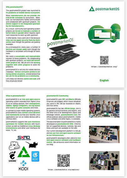 A draft of postmarketOS handout / brochure / leaflet.