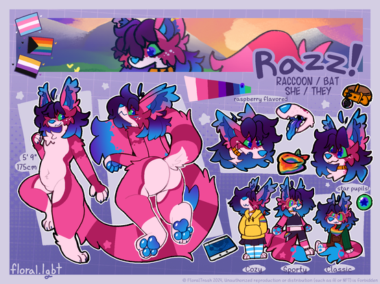 Reference sheet of Razz, my main fursona