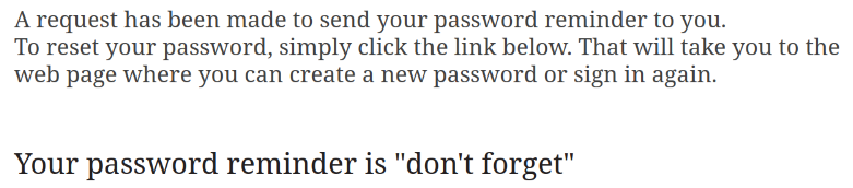 a password reminder request that simply says "don't forget"