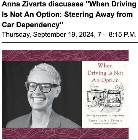 Headshot of the author next to the cover art for When Driving Is Not An Option.