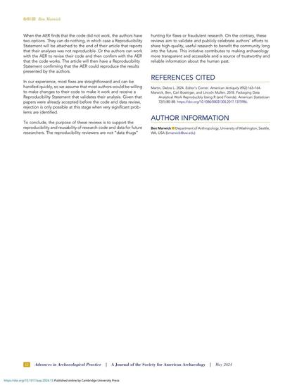 Article of Introducing the Associate Editor of Reproducibility for Advances in Archaeological Practice