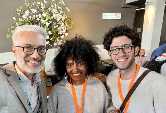 Team FIZ ISE (from left to right): Harald Sack, Genet Asefa Gesese, and Ebrahim Norouzi in the foyer of the Semantics 2024 conference venue at Meervaart, Amsterdam.