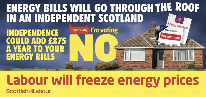 A labour poster from 2014 claiming that energy bills would rise in an independent Scotland